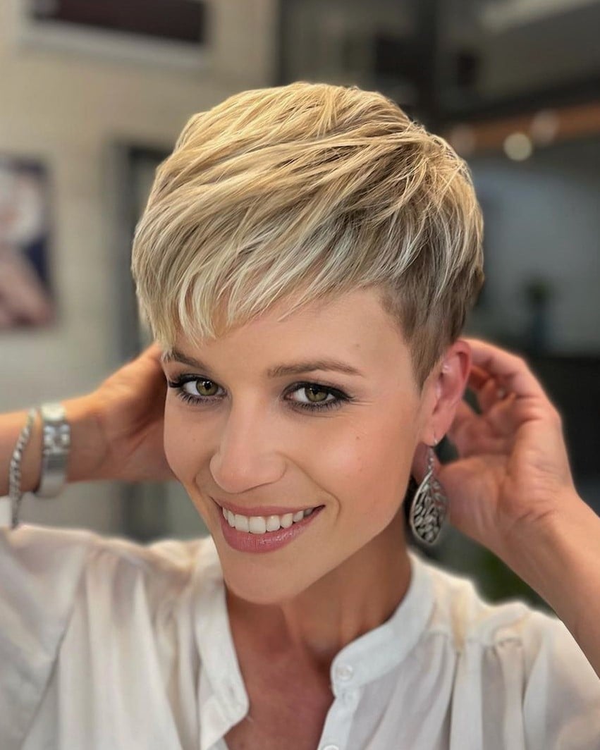 Blonde Pixie With Longer Swept-Aside Bangs — Simple Pixie Hairstyles
