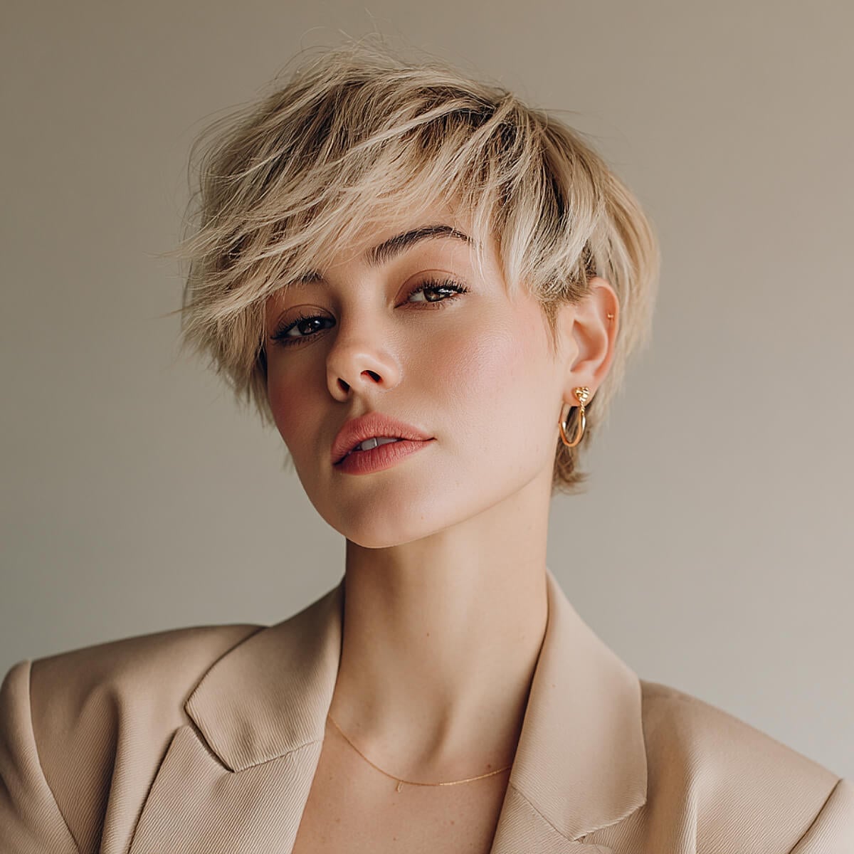 Pixie With Soft Curtain Bangs To Collarbone — Simple Pixie Hairstyles