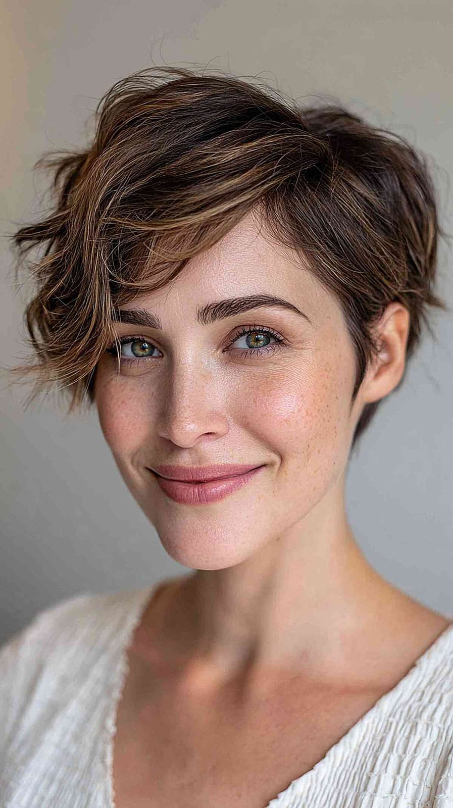 Textured Brown Pixie With Asymmetrical Bangs — Simple Pixie Hairstyles