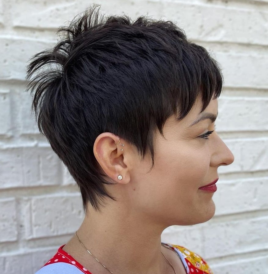 Textured Dark Brown Pixie With Spiky Ends — Simple Pixie Hairstyles