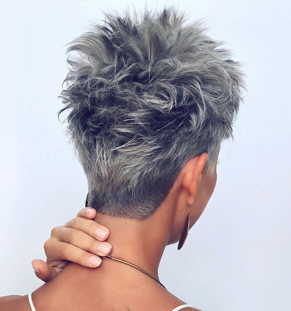 Textured Grey Pixie With Spiky Back — Simple Pixie Hairstyles