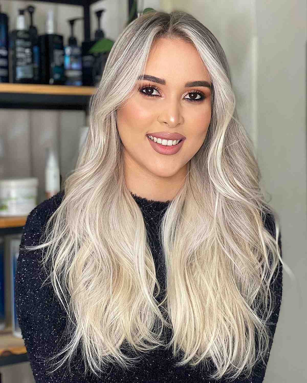 Mid-Back Waves With Root Shadow In Platinum Mid-Back Waves With Root Shadow In Platinum — Simple Platinum Blonde