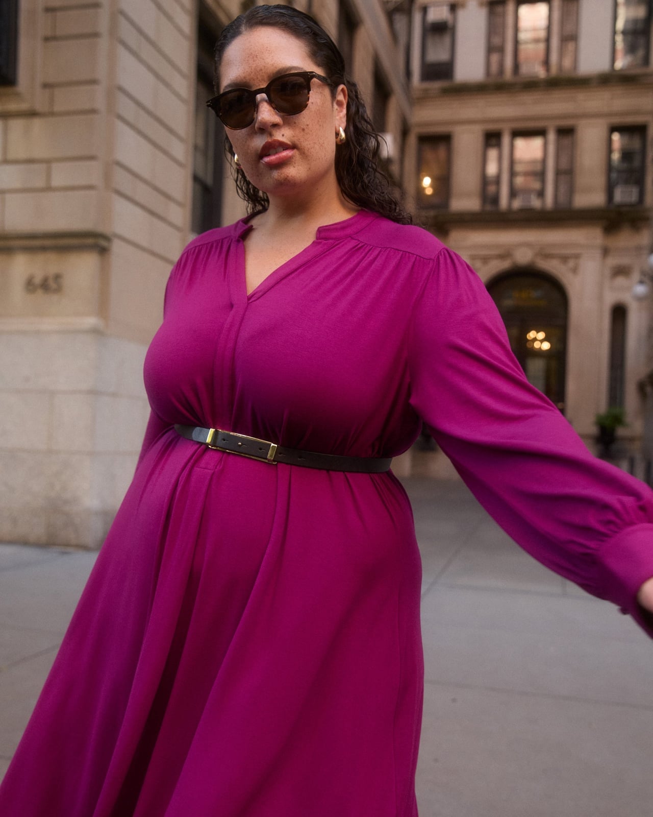 Vibrant Purple Jersey Dress With Belted Waist Vibrant Purple Jersey Dress With Belted Waist — Simple Plum Dress