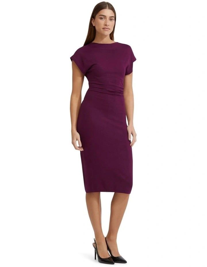 Deep Plum Knitted Column Dress With Gathered Waist Deep Plum Knitted Column Dress With Gathered Waist — Simple Plum Dress