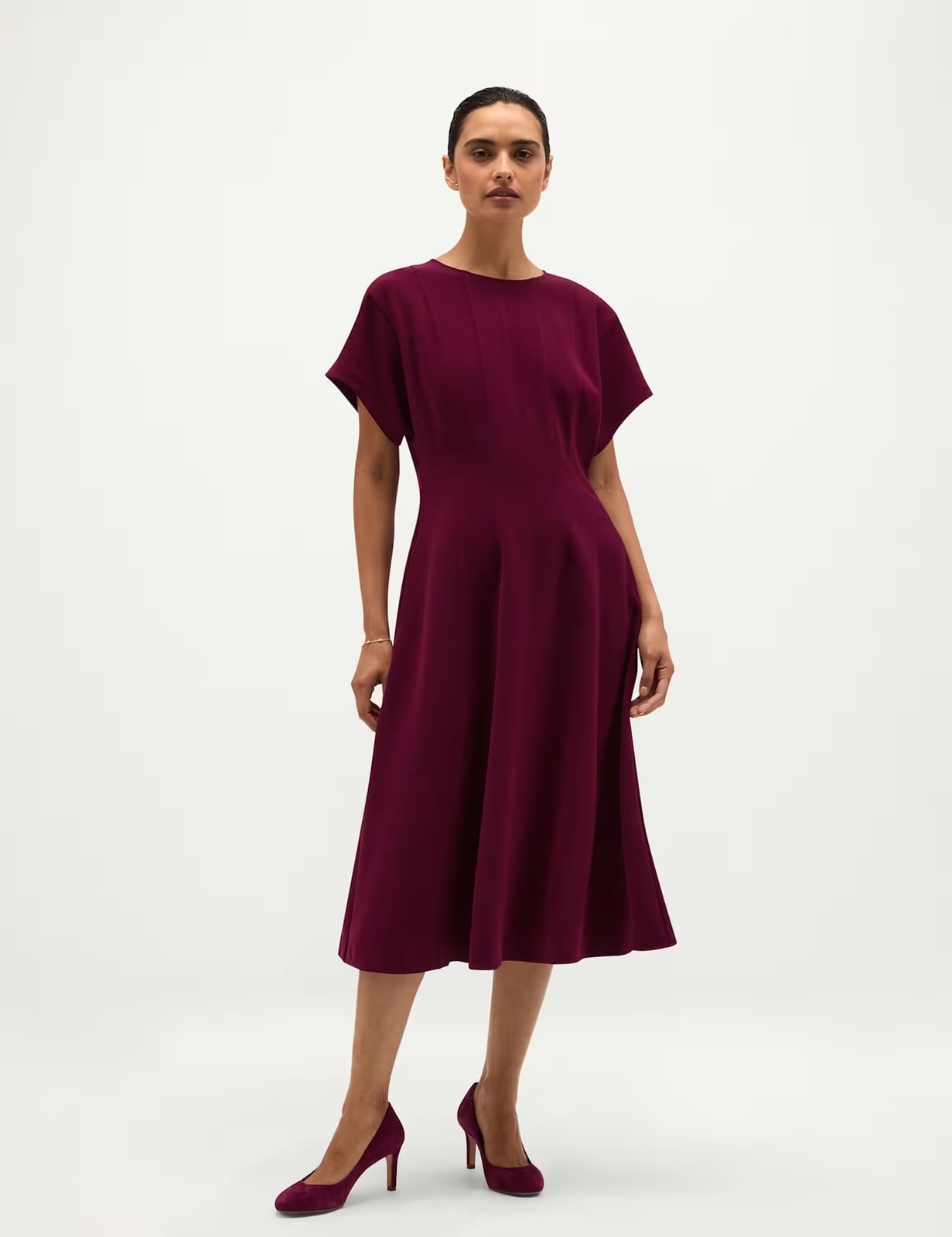 Deep Berry A-Line Midi Dress With Pleated Bodice Deep Berry A-Line Midi Dress With Pleated Bodice — Simple Plum Dress