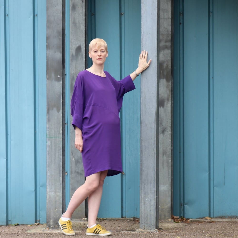 Purple Oversized Dress With Dolman Sleeves Purple Oversized Dress With Dolman Sleeves — Simple Plum Dress