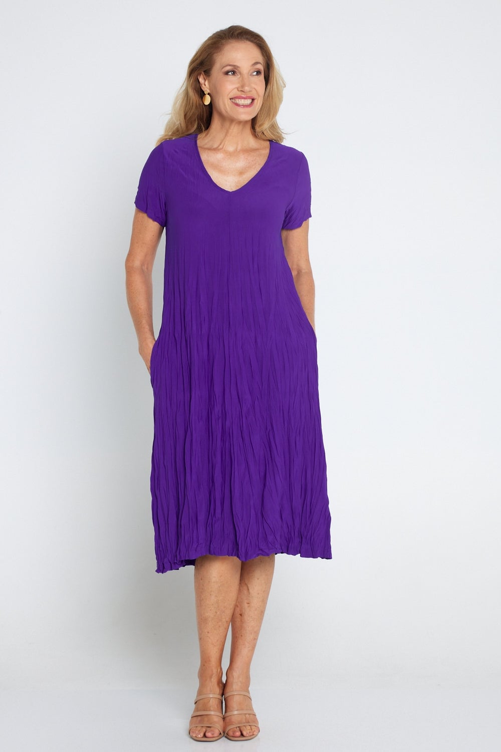 Vibrant Purple Crinkle Cotton Midi Dress Vibrant Purple Crinkle Cotton Midi Dress — Simple Plum Dress