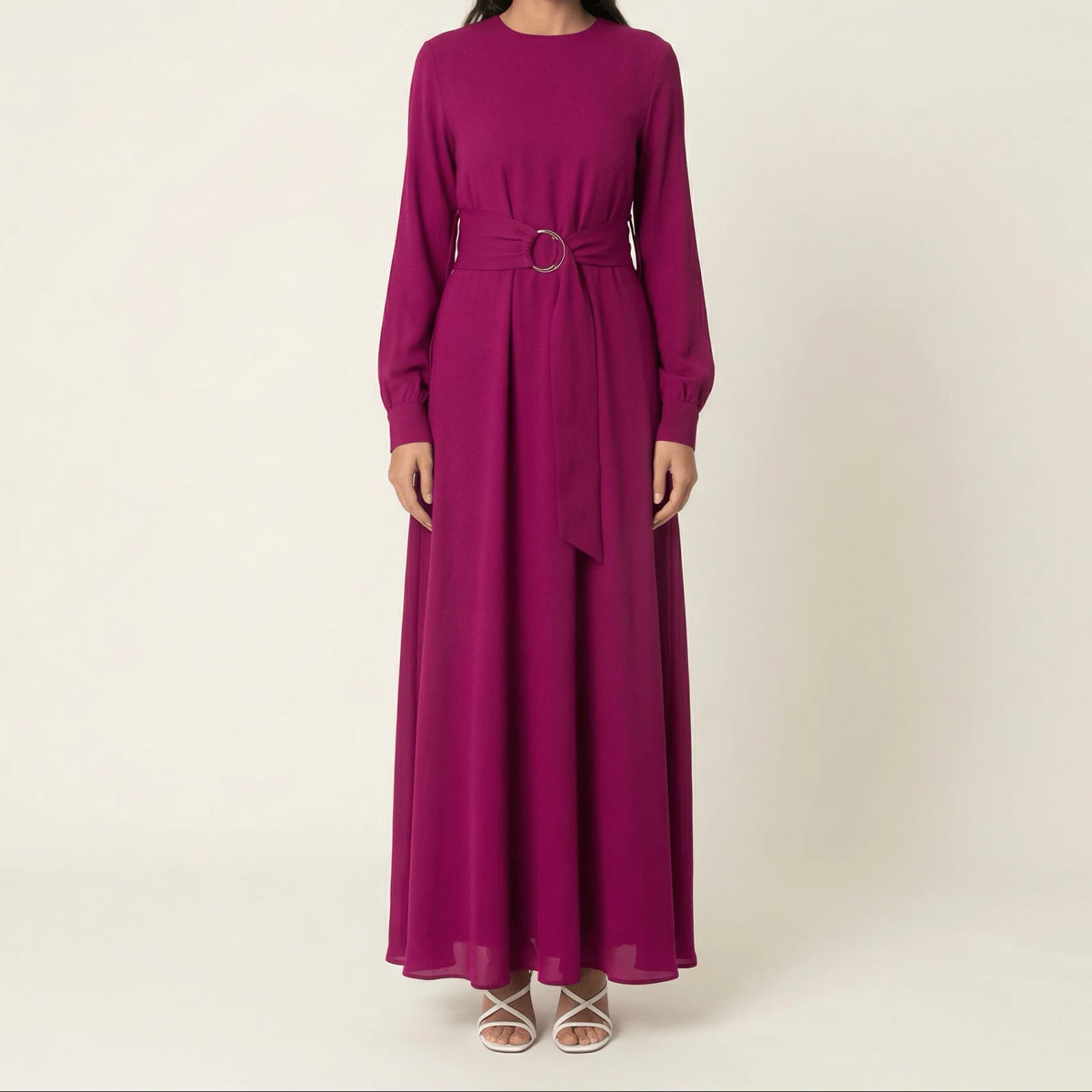 Plum A-Line Maxi Dress With Gold Buckle Belt Plum A-Line Maxi Dress With Gold Buckle Belt — Simple Plum Dress