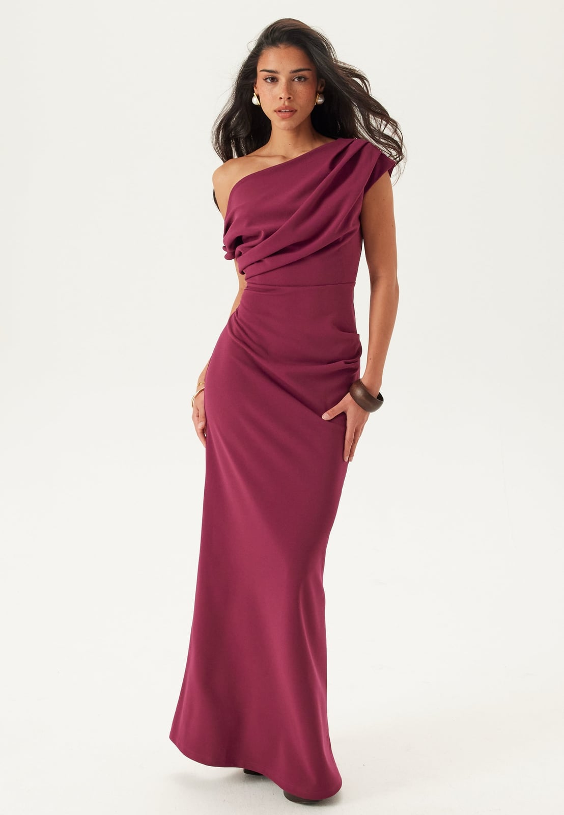 One-Shoulder Crepe Maxi Dress With Asymmetric Neckline One-Shoulder Crepe Maxi Dress With Asymmetric Neckline — Simple Plum Dress