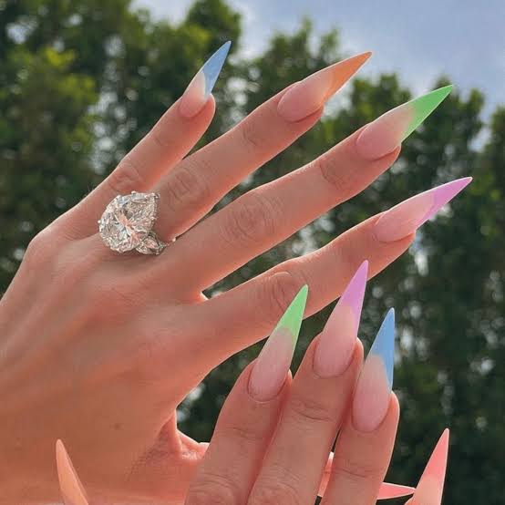 Nude To Pastel Ombre Stiletto Nails — Simple Pointy Nails