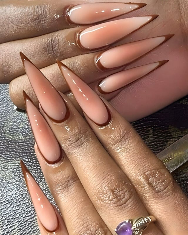 Extra Long Nude To Pink Gradient With Outline — Simple Pointy Nails
