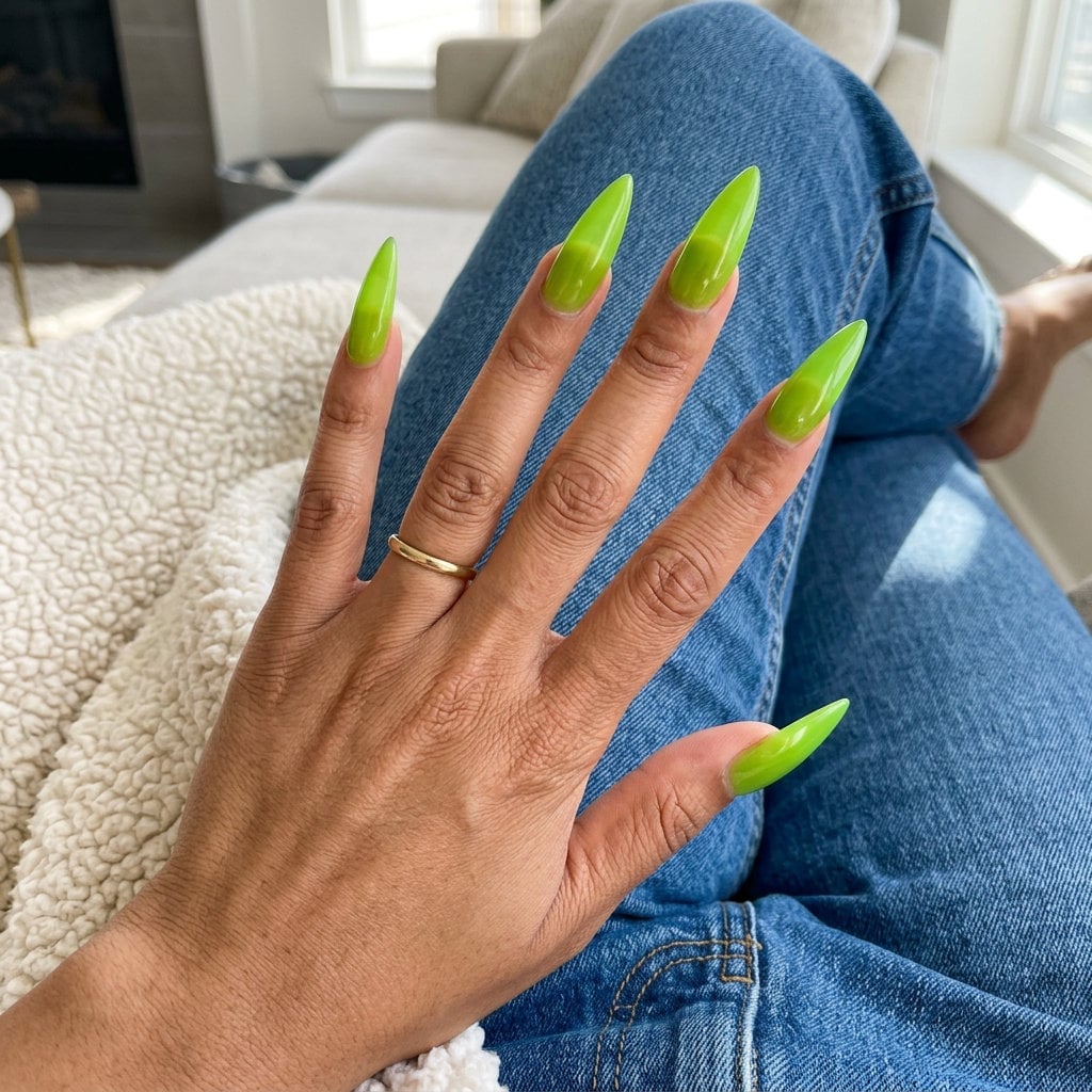 Sheer Lime Green Jelly Stiletto Nails — Simple Pointy Nails