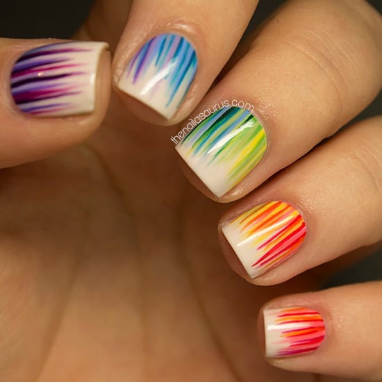 Brushstroke Rainbow Abstract Short Square — Simple Rainbow Nails
