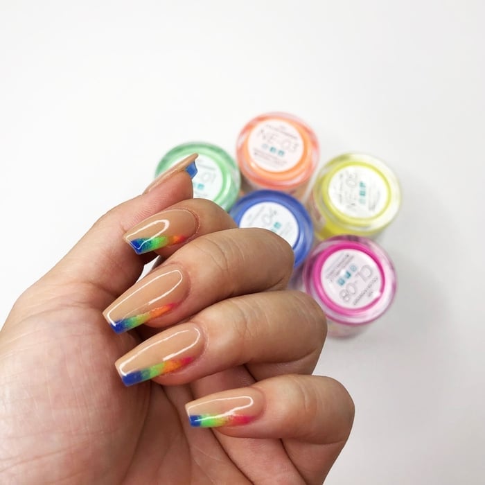Rainbow French Tips Long Square Nails With Nude Base — Simple Rainbow Nails