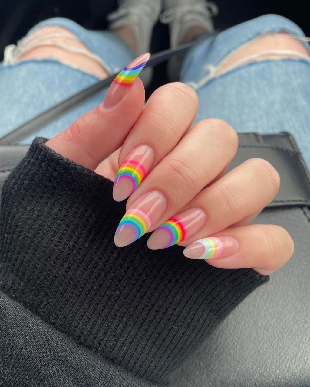 Delicate Rainbow Stripes Extra Long Stiletto — Simple Rainbow Nails