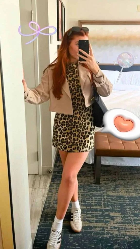 Leopard Print Mini Dress With Cropped Jacket — Simple Rap Concert Outfits