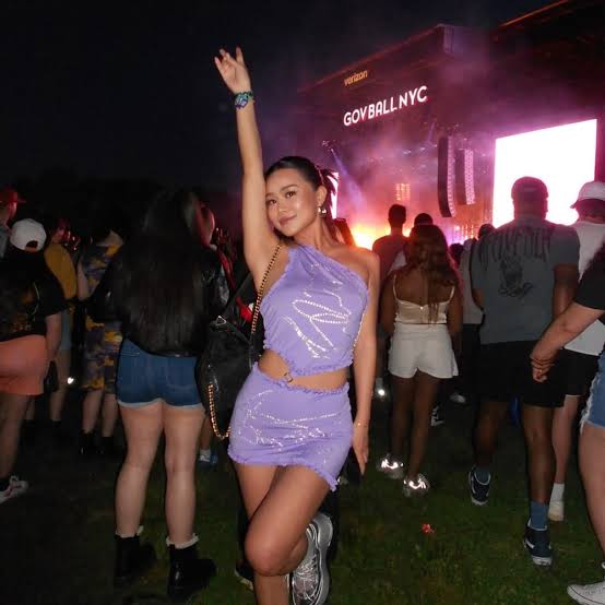 Lavender Sequined Set With Black Jacket — Simple Rap Concert Outfits