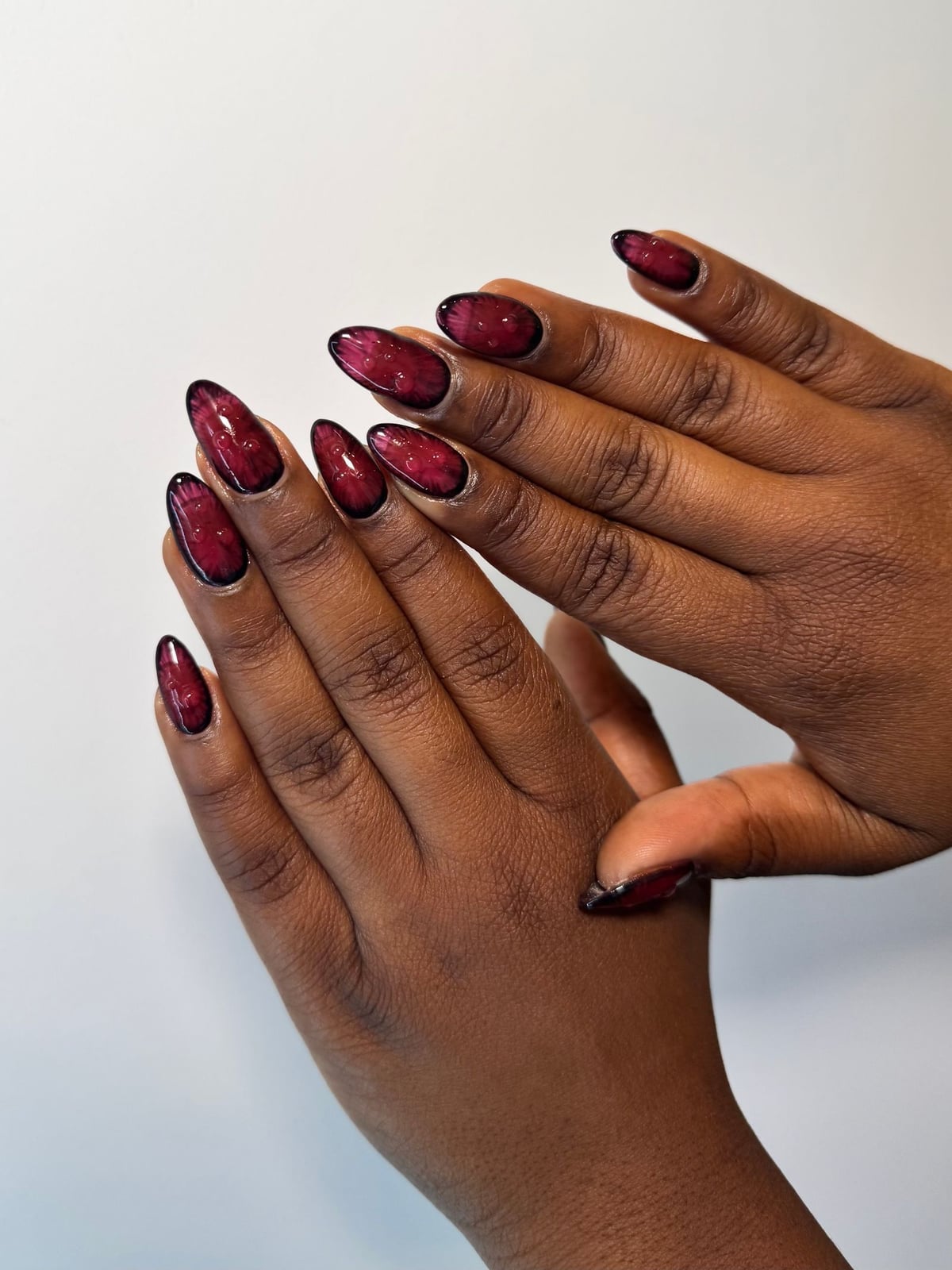 Deep Red Almond Nails With Bold Black Outline — Simple Red and Black Nails