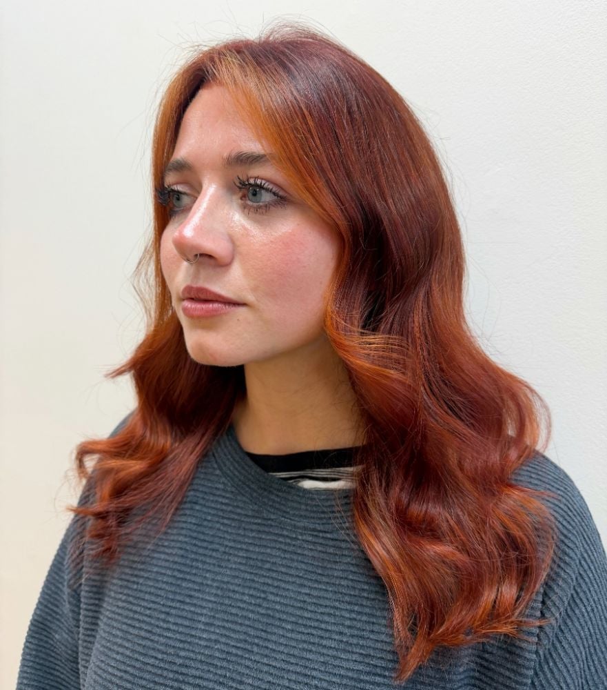 Collarbone Auburn With Copper Highlights Air Dried — Simple Red Highlights