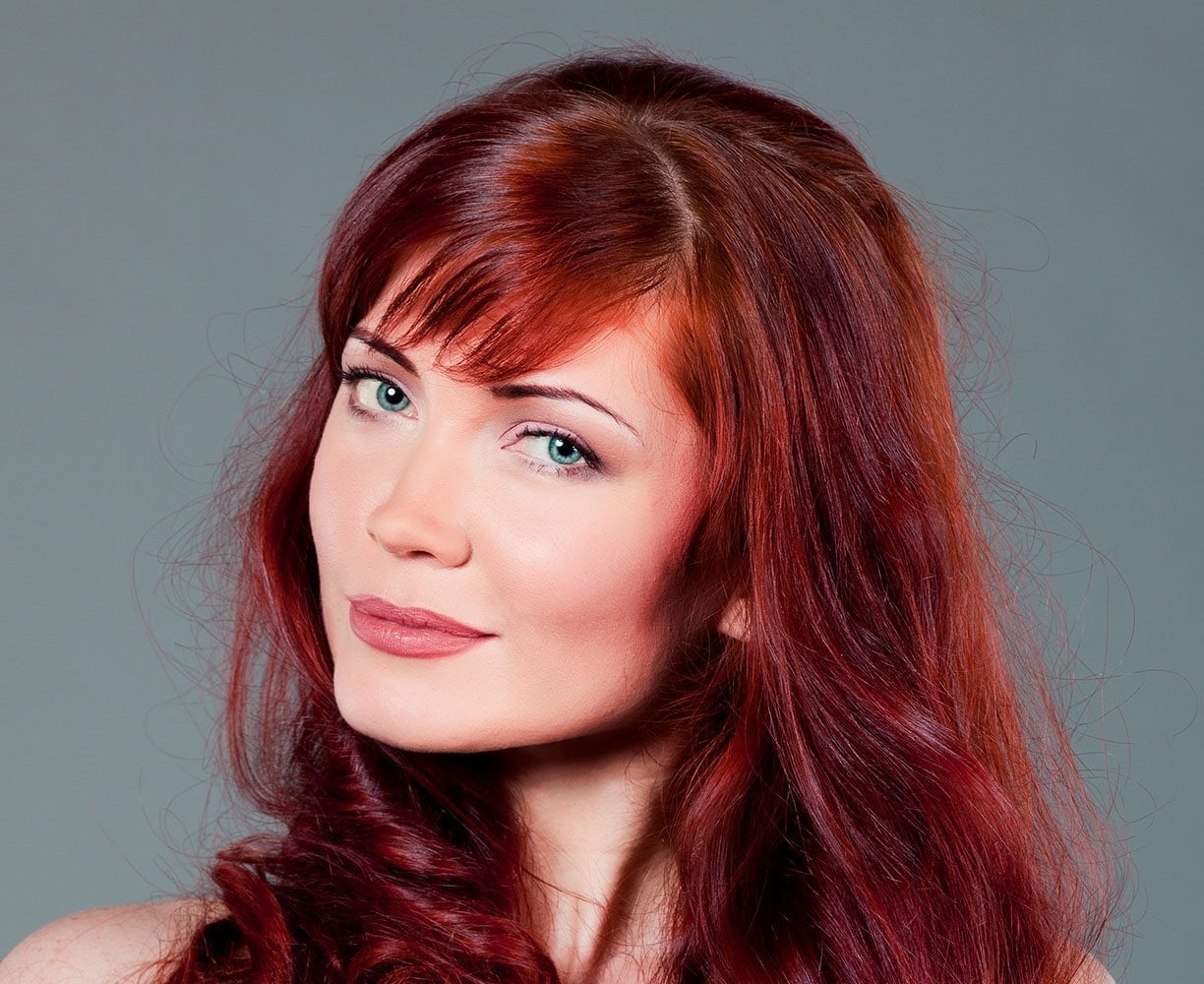 Medium Red Base With Red Highlights Side Swept Bangs — Simple Red Highlights