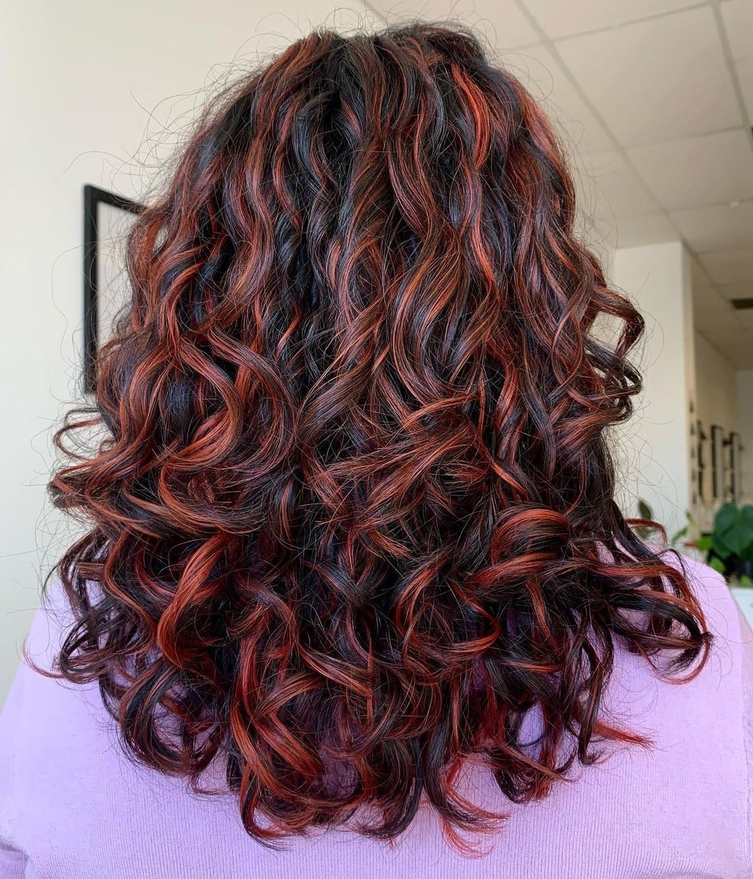 Thick Wavy Hair Dark Base With Red Highlights — Simple Red Highlights