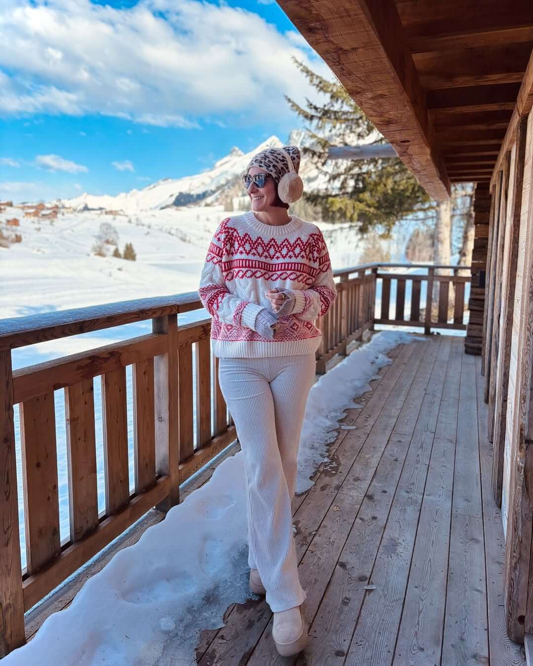Fair Isle Sweater with Cream Corduroy Flared Trousers — Simple Road Trip Outfits