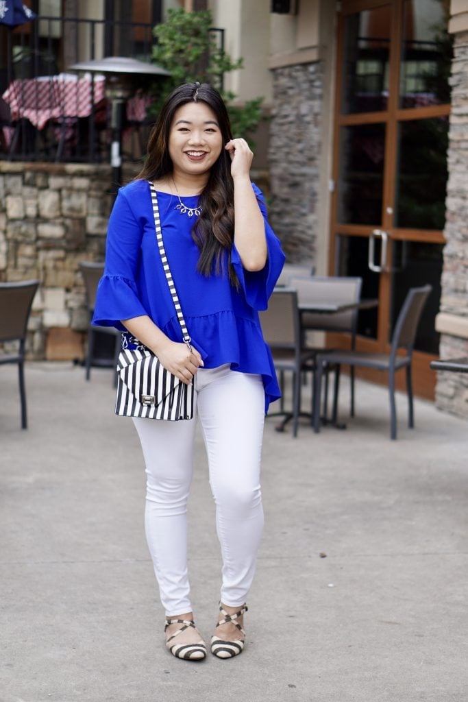 Royal Blue Peplum Top with Skinny White Pants — Simple Royal Blue Outfits