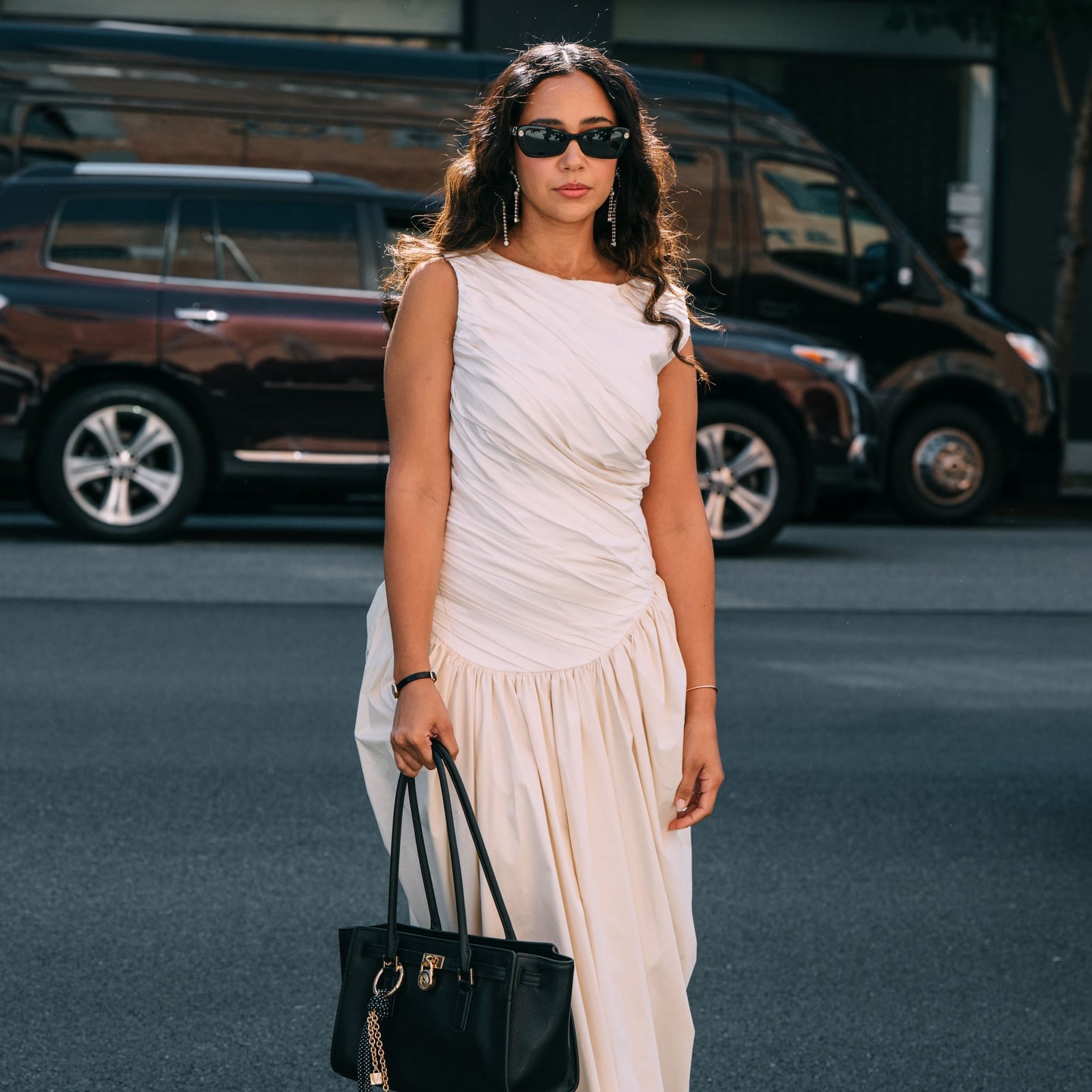 Ivory Floor-Length Dress with Draped Ruched Bodice — Simple Semi Formal Dresses