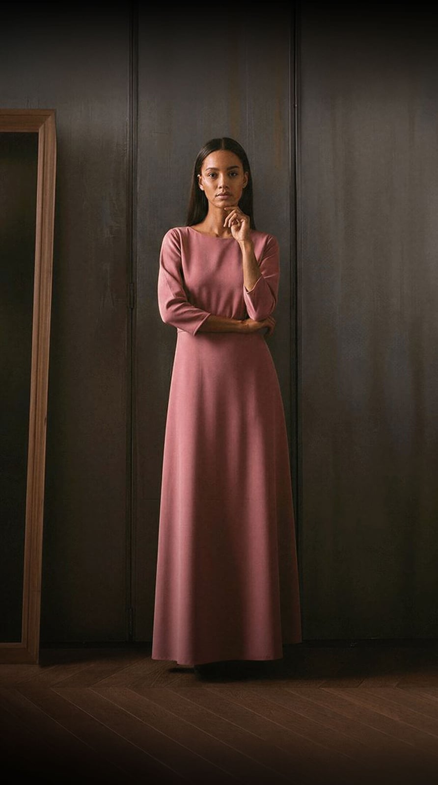 Dusty Rose Long Sleeve Maxi Dress — Simple Semi Formal Dresses