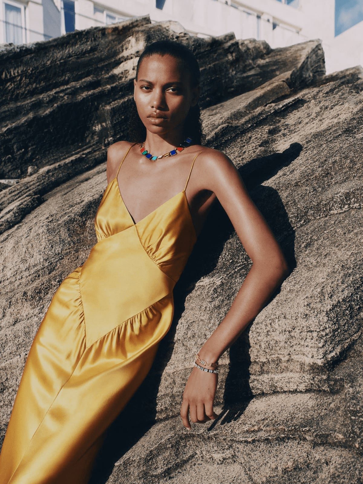 Yellow Satin Spaghetti Strap A-Line Dress — Simple Semi Formal Dresses