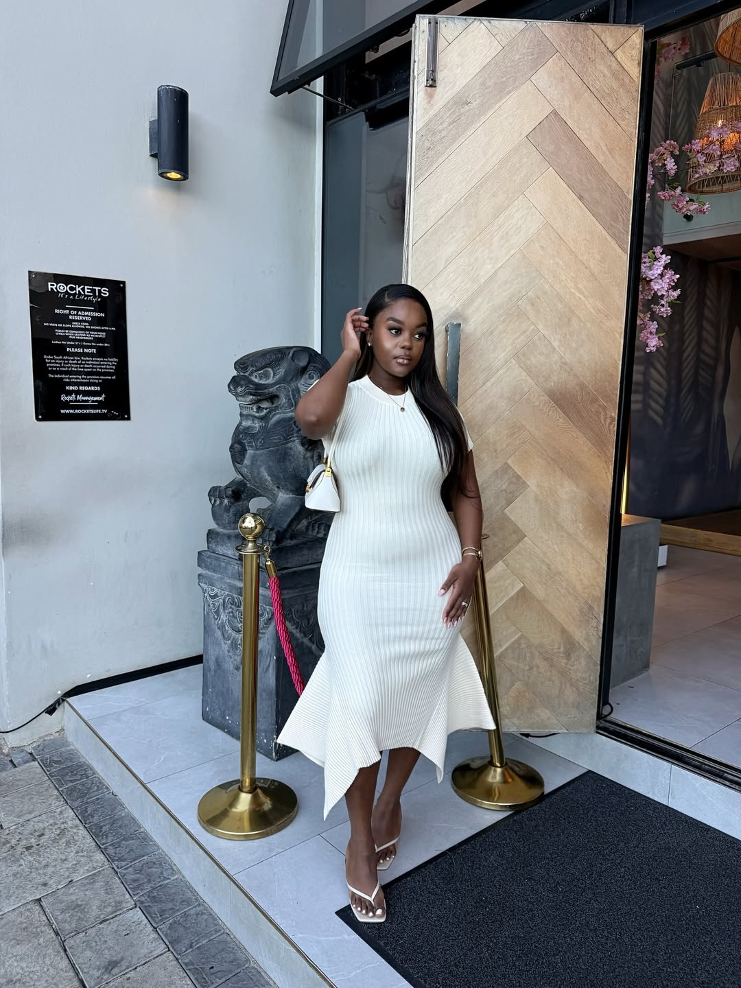 Ivory Ribbed Knit Midi Dress with Flared Hem — Simple Semi Formal Dresses