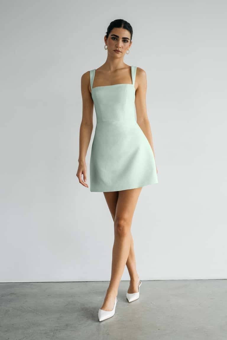 Pale Mint Green A-Line Mini Dress with Square Neckline — Simple Semi Formal Dresses