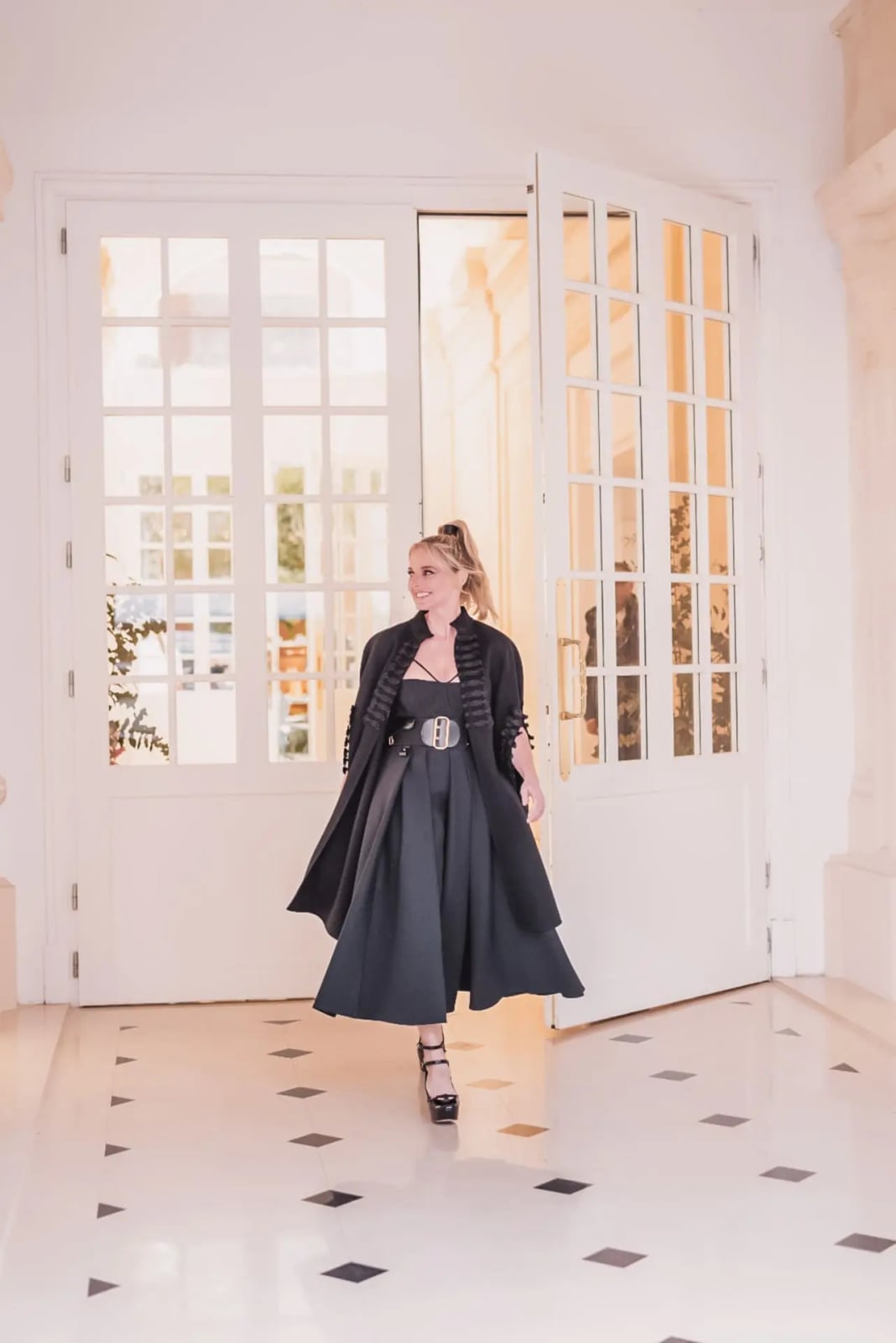 Black Coat with Ornate Trim for Dramatic Semi-Formal Black Coat with Ornate Trim for Dramatic Semi-Formal — Simple Semi Formal Outfits