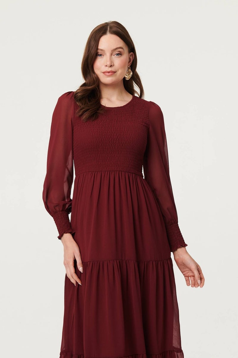 Deep Red Maxi Dress with Smocked Bodice Deep Red Maxi Dress with Smocked Bodice — Simple Semi Formal Outfits