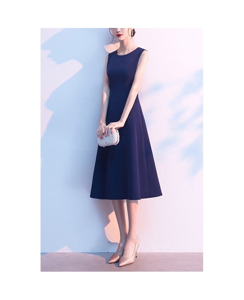 Navy A-Line Midi Dress with Metallic Pumps Navy A-Line Midi Dress with Metallic Pumps — Simple Semi Formal Outfits