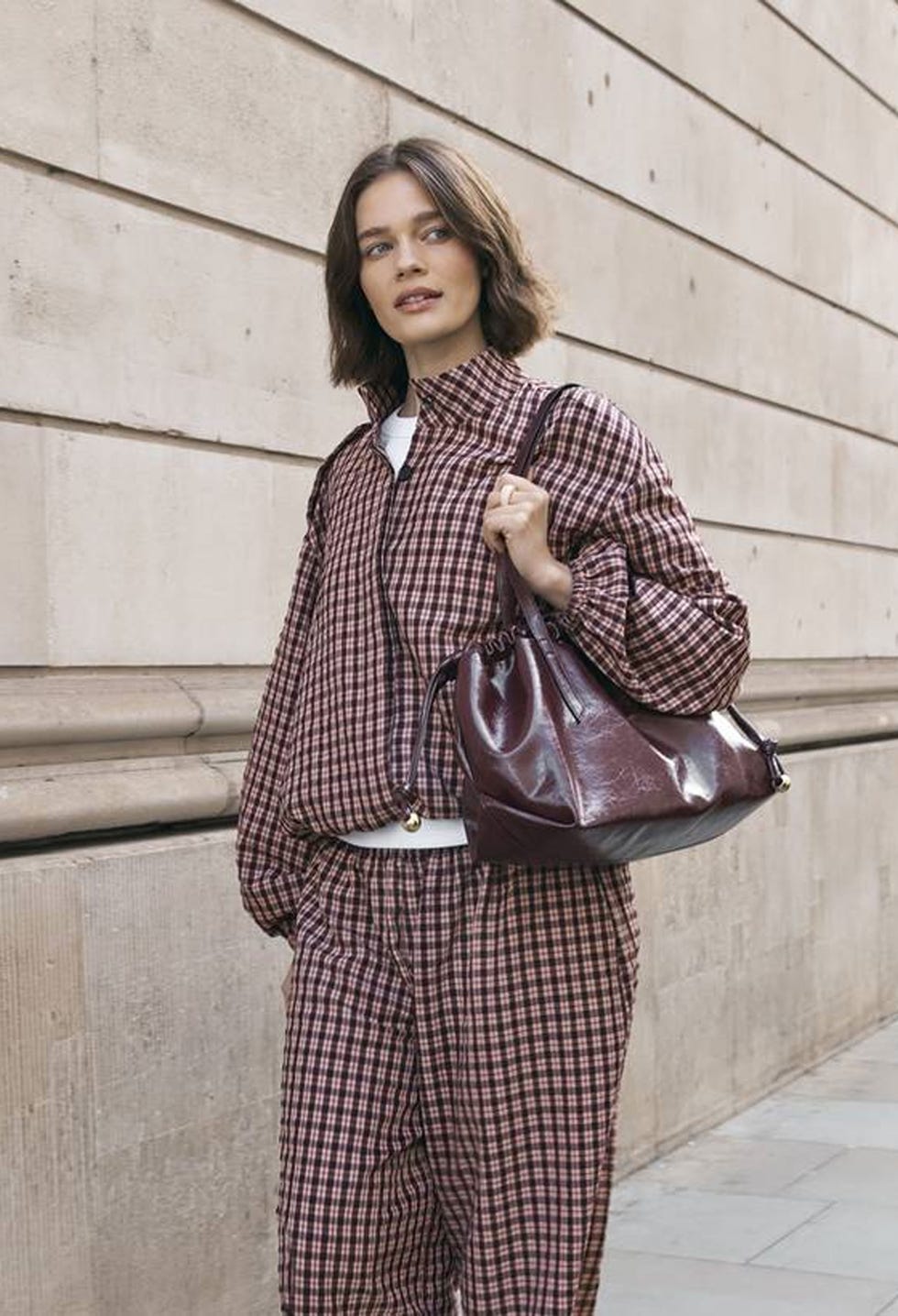 Burgundy Plaid Matching Set with Loafers — Simple Shacket Outfits