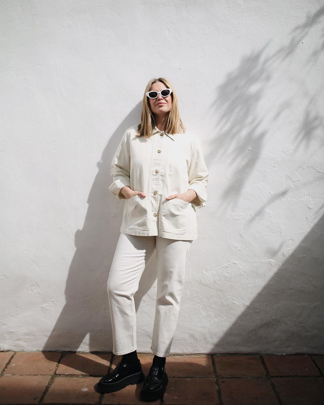 Monochromatic Off-White Utility Set — Simple Shacket Outfits