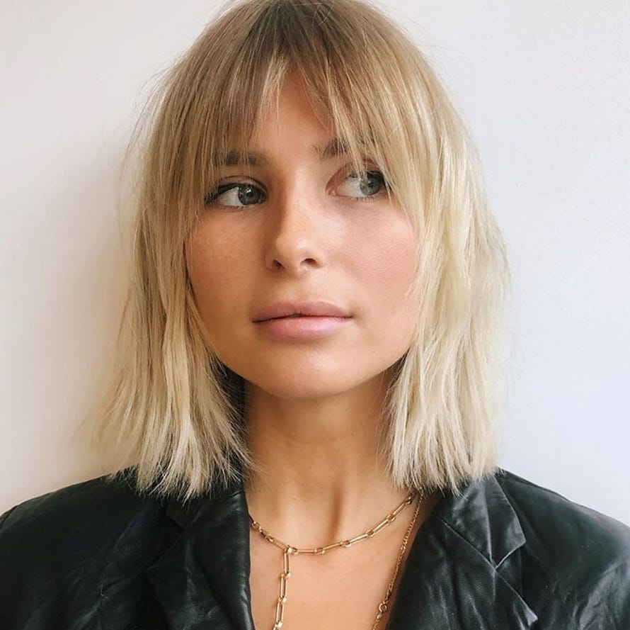 Ash Blonde Shag With Blunt Bangs Ash Blonde Shag With Blunt Bangs — Simple Shag Haircut