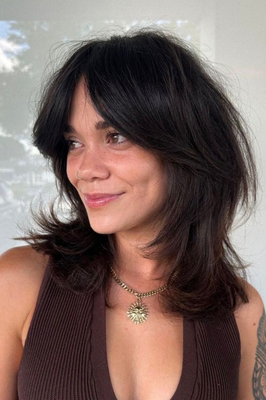 Collarbone Dark Brown Shag Collarbone Dark Brown Shag — Simple Shag Haircut
