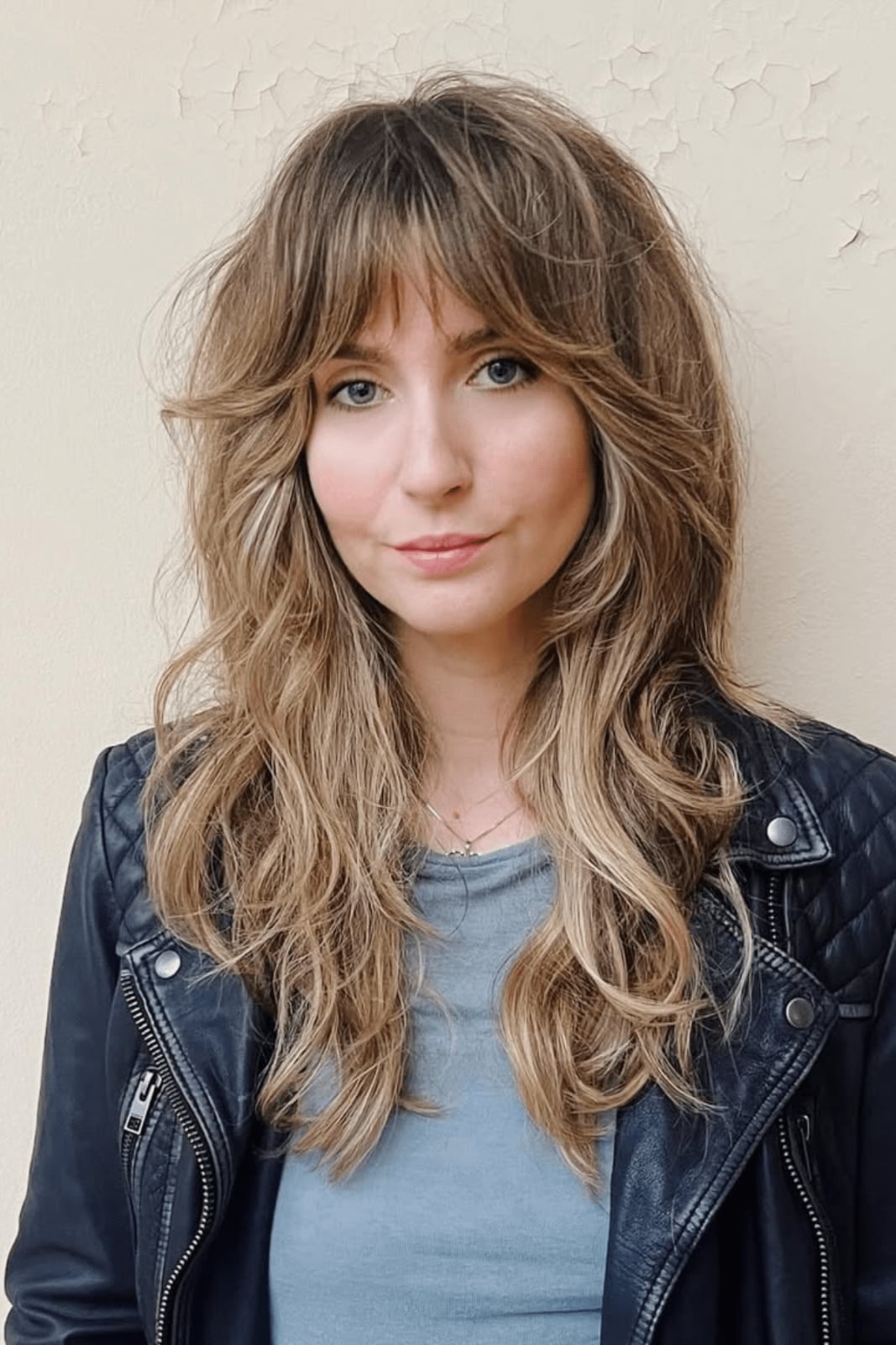 Mid-Back Ash Blonde Shag With Curtain Bangs Mid-Back Ash Blonde Shag With Curtain Bangs — Simple Shag Haircut