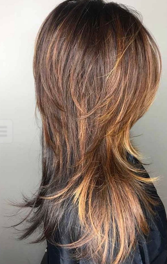 Mid-Back Shag With Blonde Highlights, Wavy Mid-Back Shag With Blonde Highlights, Wavy — Simple Shag Haircut