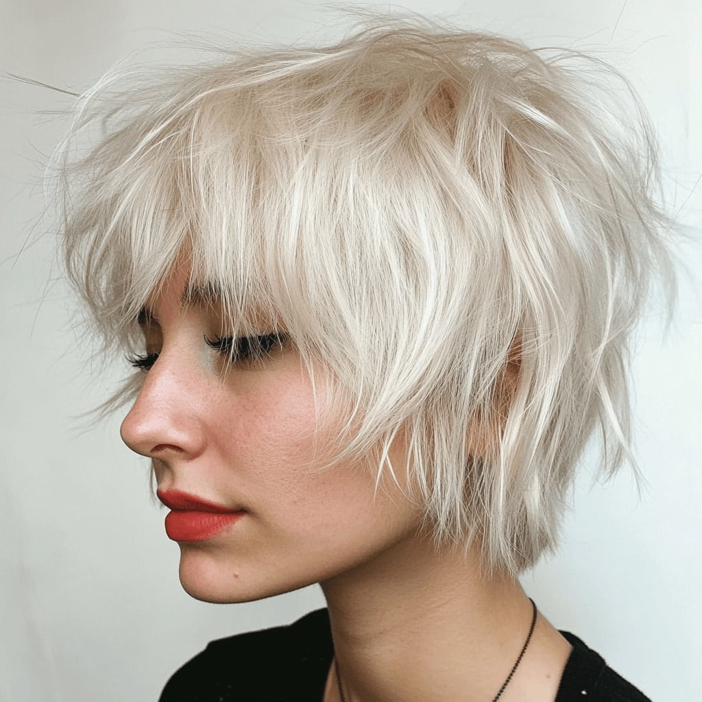 Short Platinum Blonde Shag Short Platinum Blonde Shag — Simple Shag Haircut