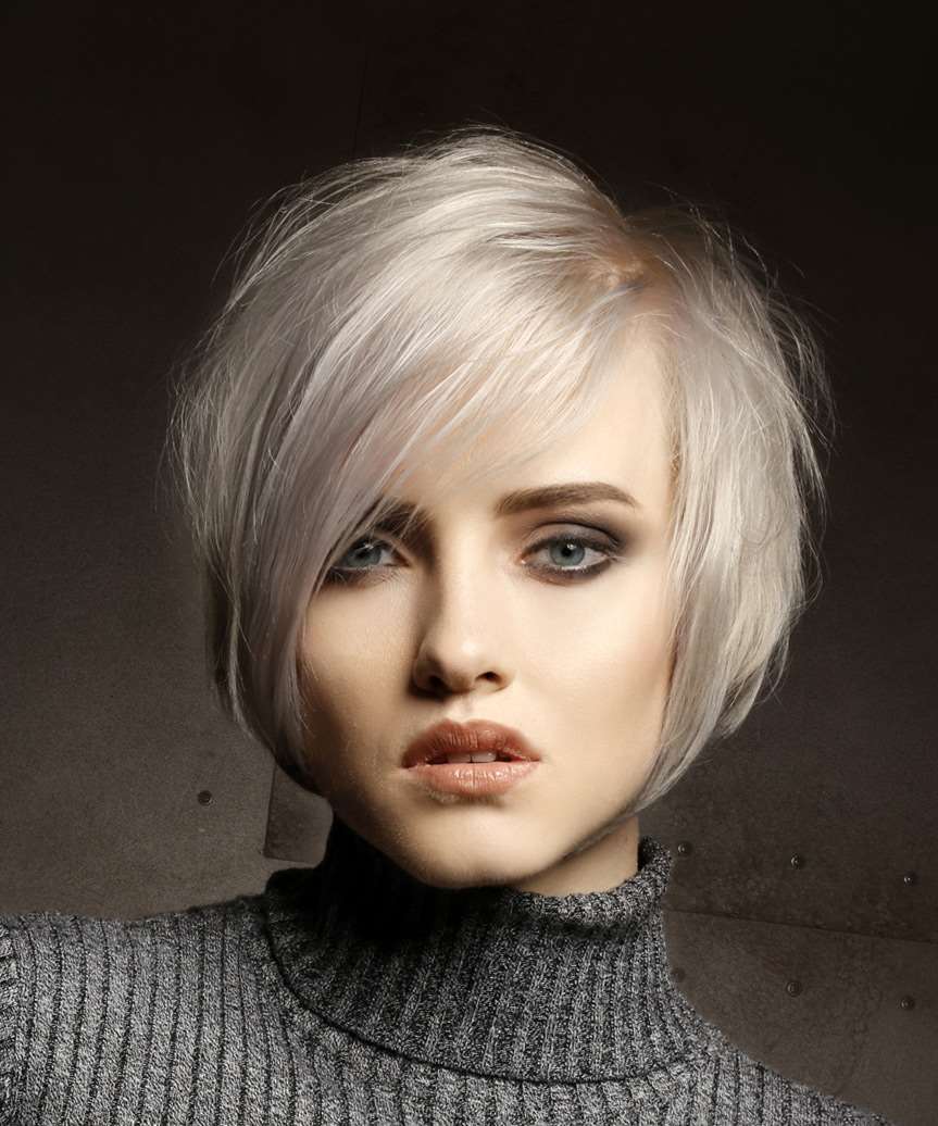 Ear Length Ash Blonde Bob Side Swept Bangs Ear Length Ash Blonde Bob Side Swept Bangs — Simple Shaggy Bob