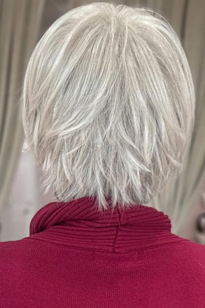 Chin Length Grey Shaggy Bob Layered Back Chin Length Grey Shaggy Bob Layered Back — Simple Shaggy Bob