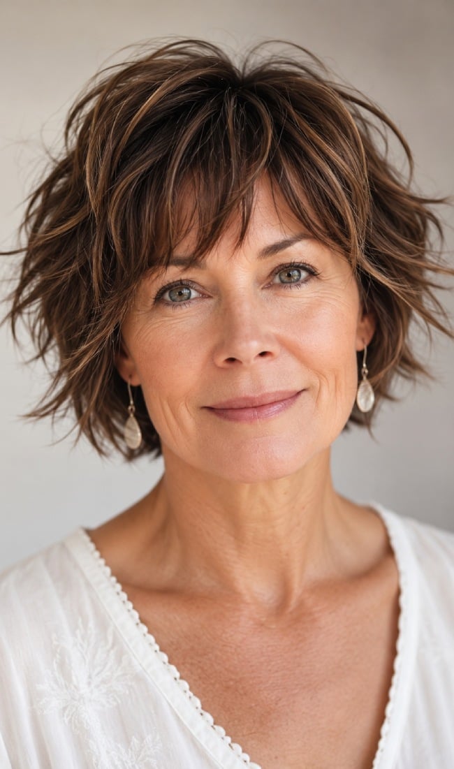 Chin Length Brown Shaggy Bob With Choppy Layers Chin Length Brown Shaggy Bob With Choppy Layers — Simple Shaggy Bob