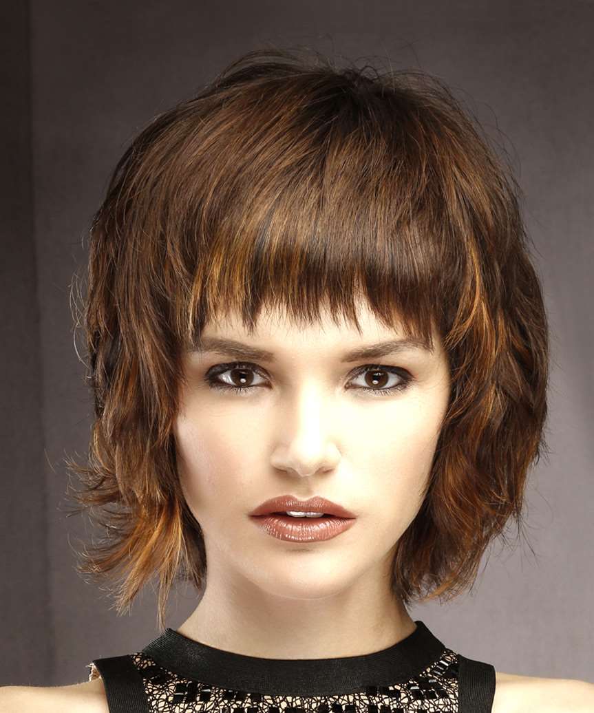 Chin Length Brown Shaggy Bob With Layered Bangs — Simple Shaggy Bob Haircut
