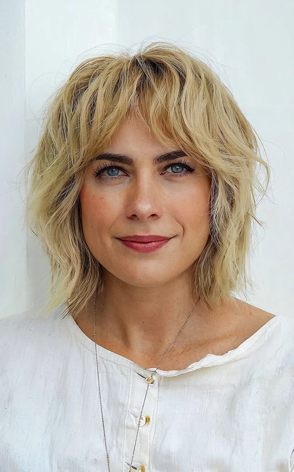 Air Dried Collarbone Shaggy Bob With Curtain Bangs — Simple Shaggy Bob Haircut