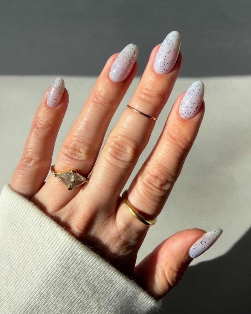 Pale Blue Glitter Dot Pattern Medium Oval Nails Pale Blue Glitter Dot Pattern Medium Oval Nails — Simple Shimmer Nails