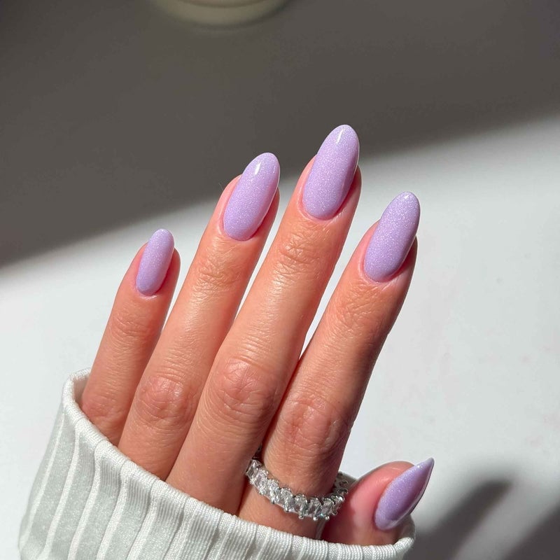 Velvet Lilac Purple Matte Shimmer Medium Almond Nails Velvet Lilac Purple Matte Shimmer Medium Almond Nails — Simple Shimmer Nails