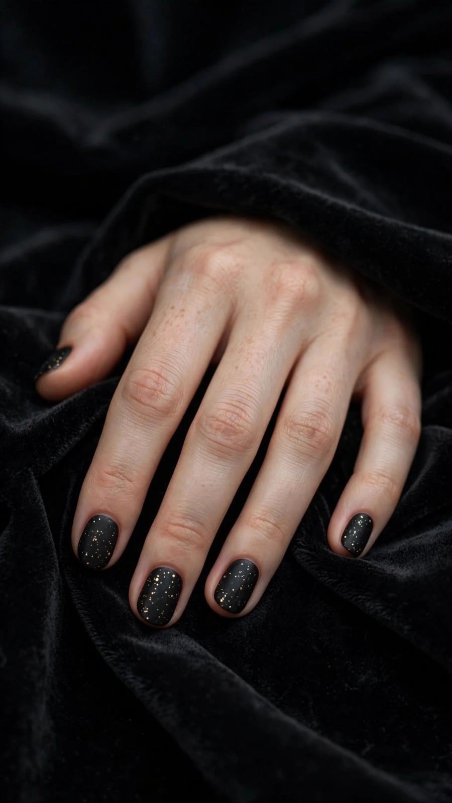 Matte Black With Gold Glitter Short Round Nails Matte Black With Gold Glitter Short Round Nails — Simple Short Black Nails